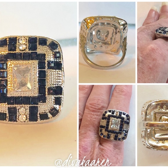 Blue Sapphire w/Topaz Art Deco Ring - Picture 8 of 11